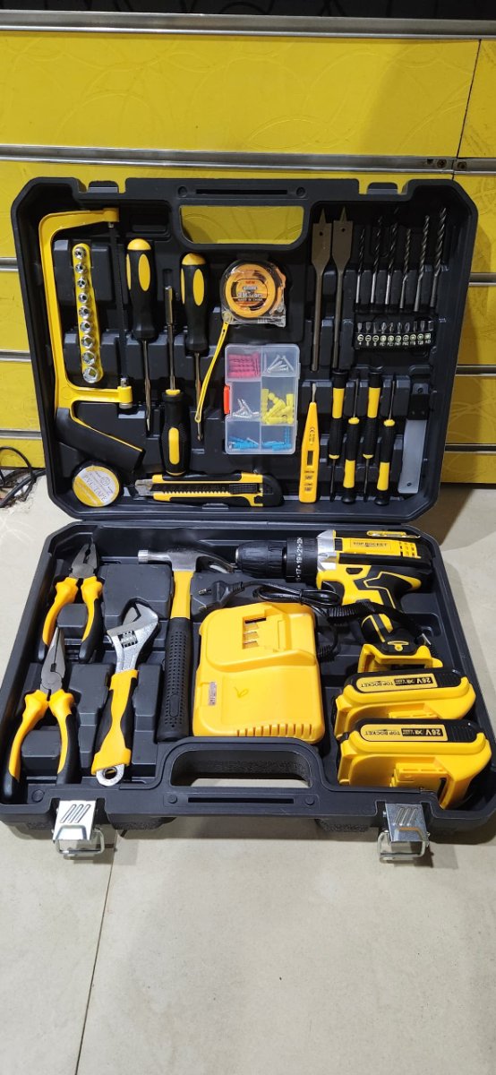 حقيبة العِدّة الاحترافية مع دريل شحن ابو بطاريتين من شركة TOP ROCKET